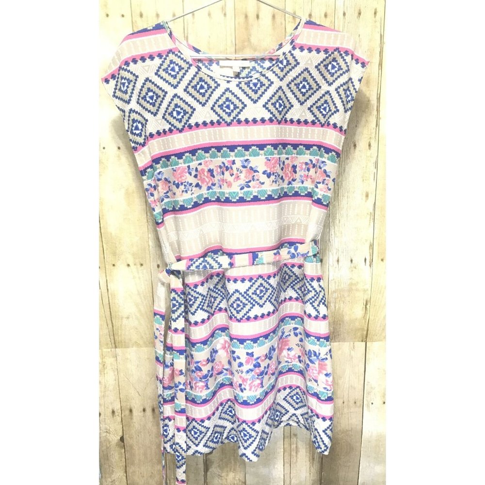 Women's Under Skies Mini Dress Polyester Sleeveless Floral & Aztec Print Sz M